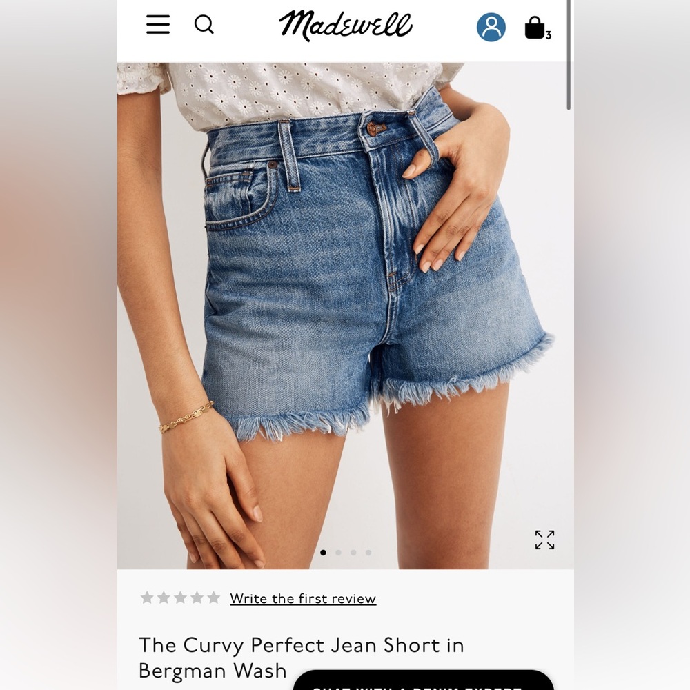 EUC Madewell Curvy Perfect Jean Short Bergman Wash size 25